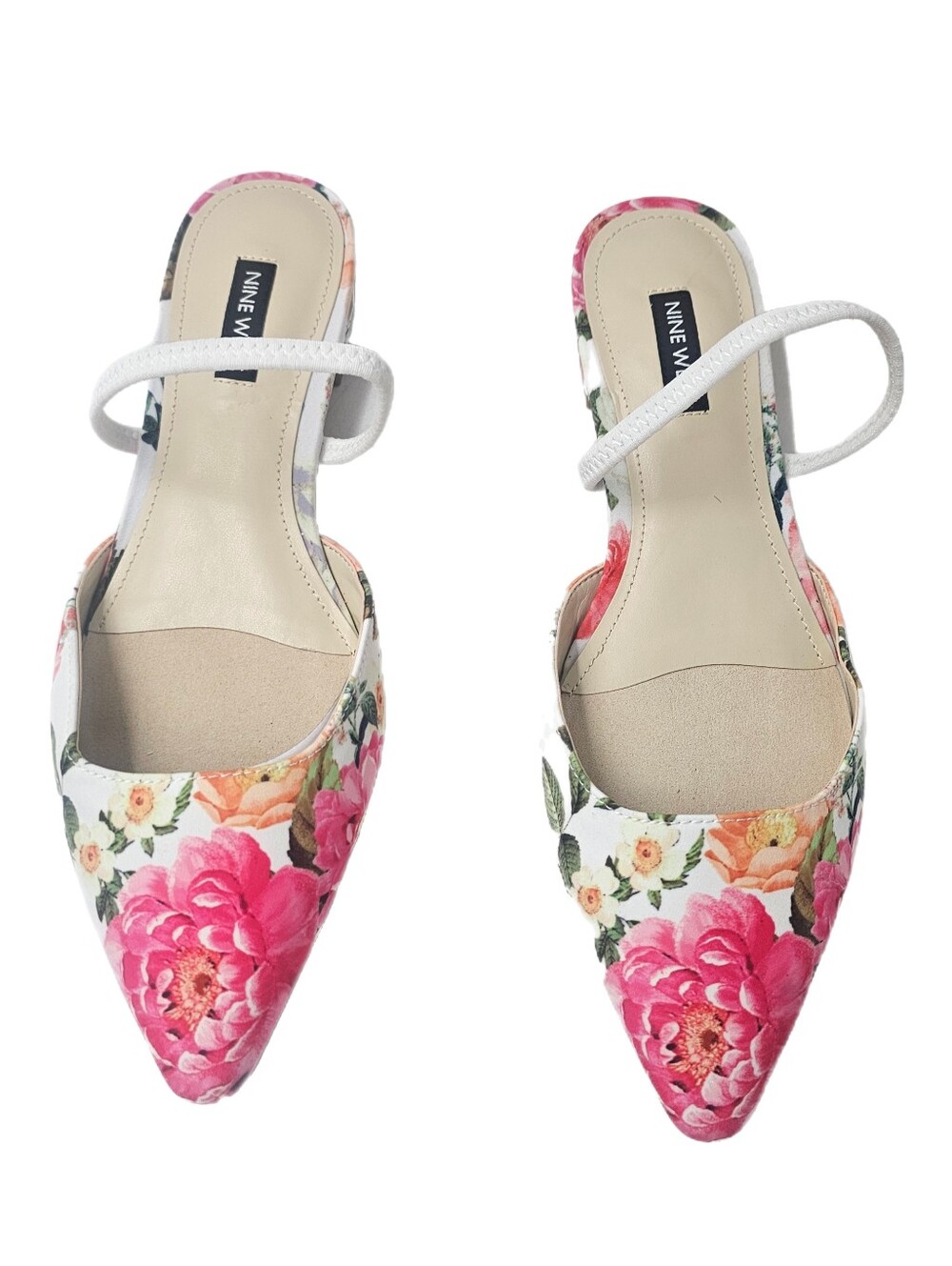 Nine West Gorga 2 Floral Pointed Toe D'Orsay Dress Flats White Multi Women's 7.5
